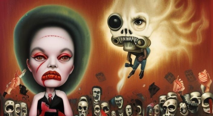 Surreal Protest Scene in Mark Ryden Style
