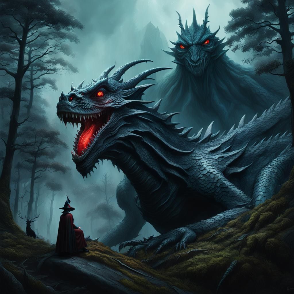 Wicked Witch Dragon in Mystical Forest