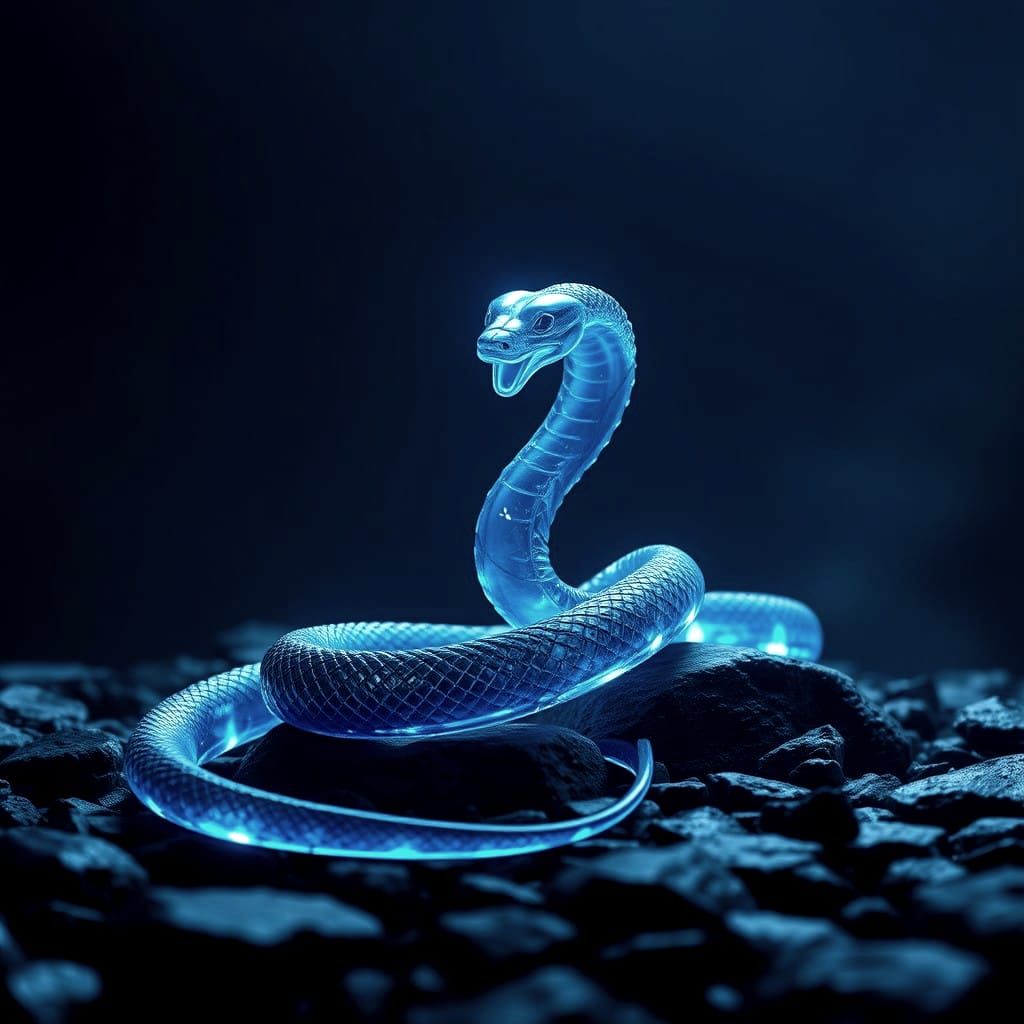 Epic Crystal Snake in Glass on Dark Stones