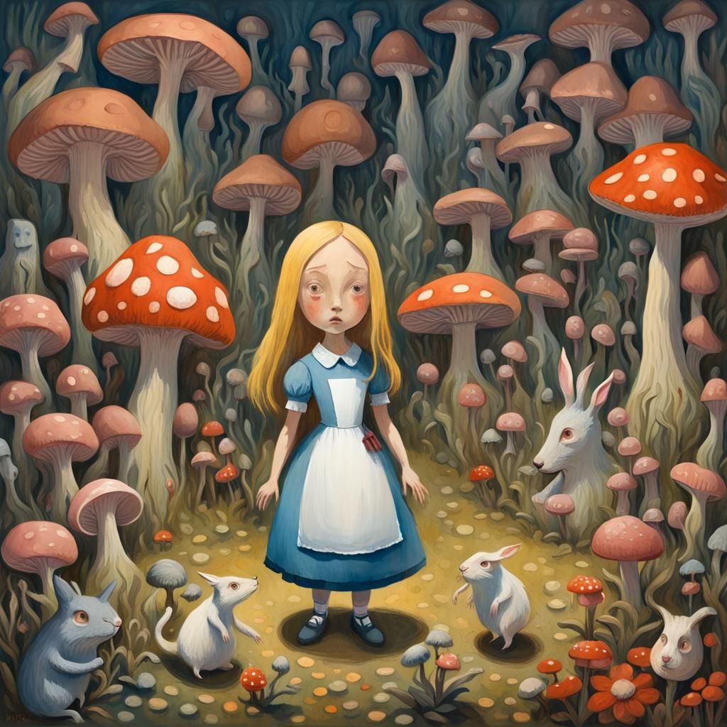 Alice in Wonderland: Gothic Horror Gouache Painting