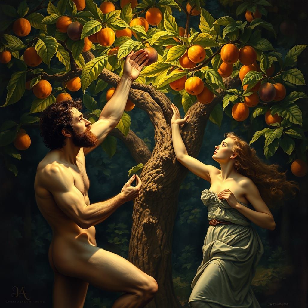 Adam and Eve Reach for Fruit in Eden