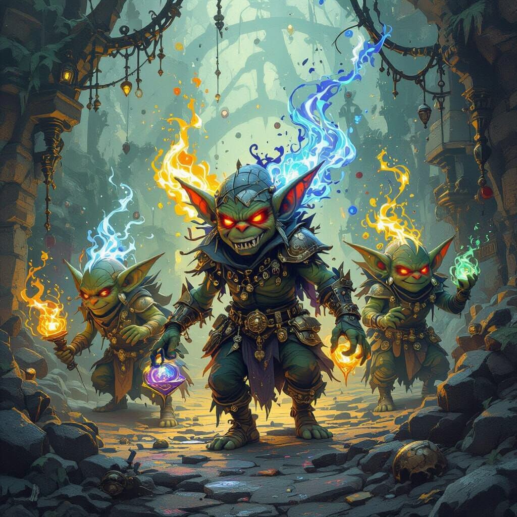 Alchemy Goblins With Glowing Essence In Dark Fantasy Art
