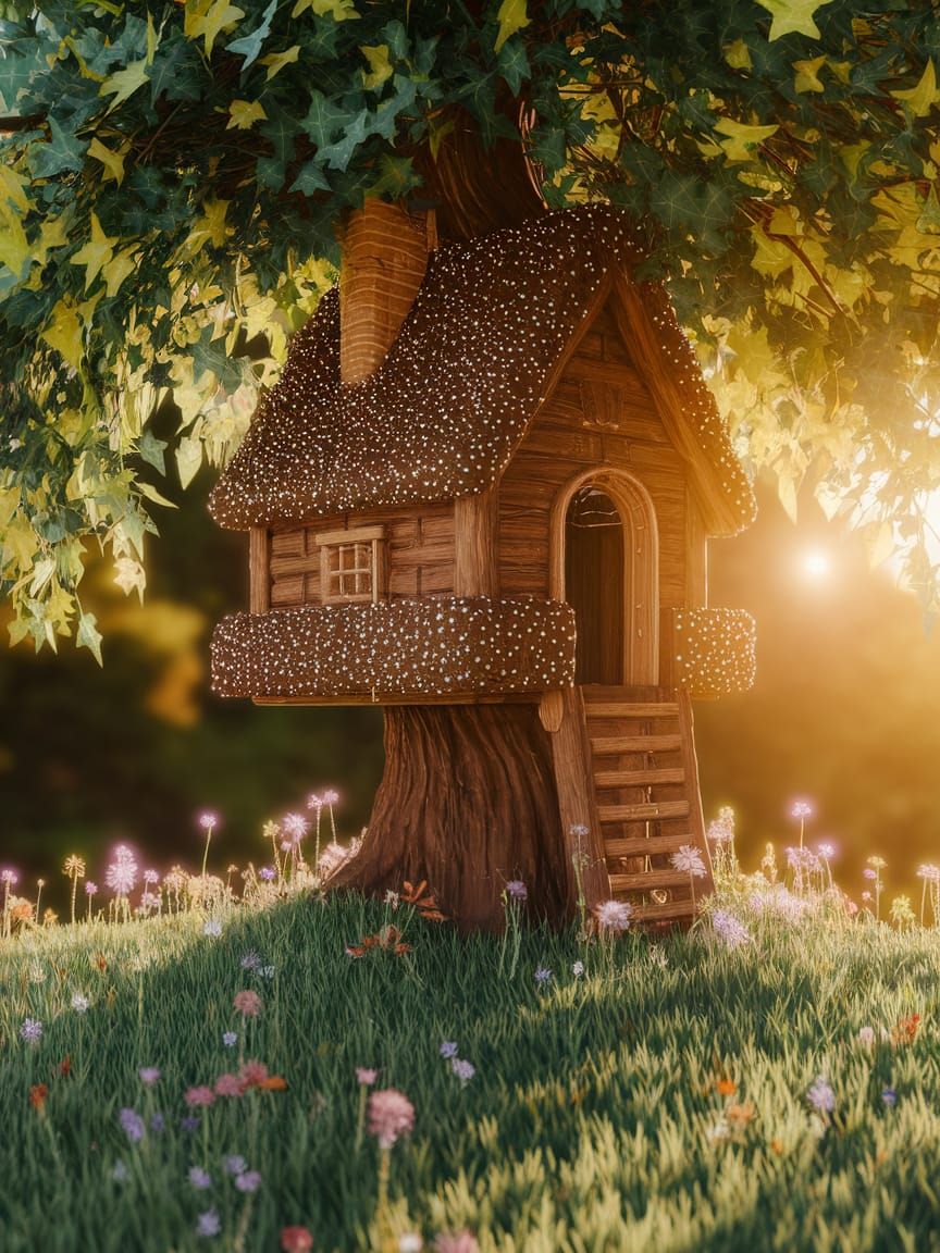 Cozy Treehouse Scene in Warm Golden Light