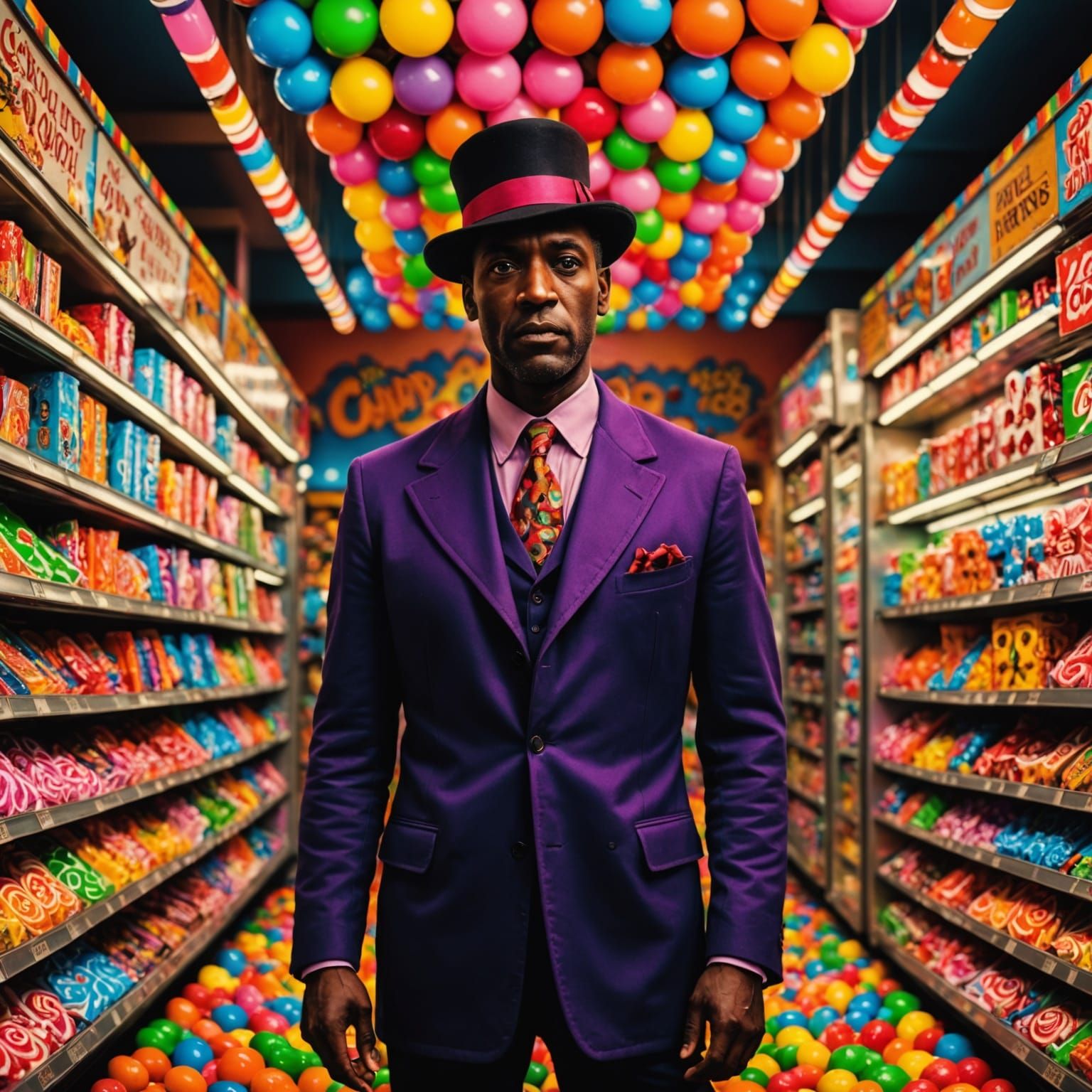 Candyman in Candyland: Hyperrealistic HDR Cinematic Scene