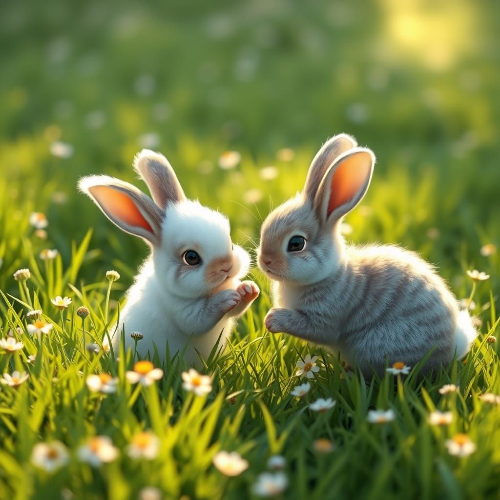 Charming Bunnies in Vibrant Anime-Inspired Landscape