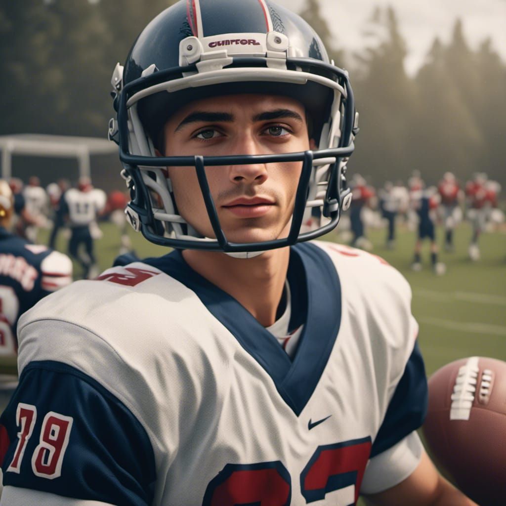 Handsome Football Player Portrait, 1990s Style