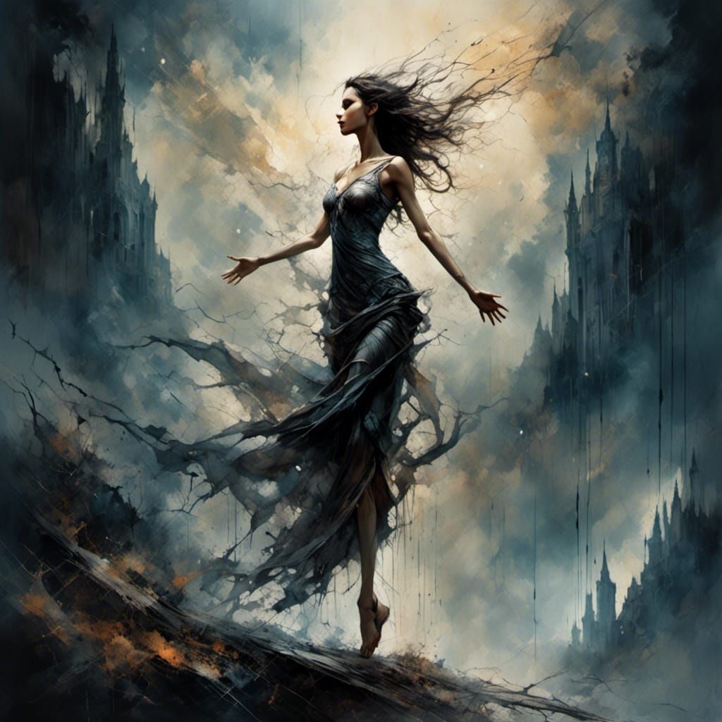 Enchantress Welcoming Rain: A Dark Fantasy Illustration