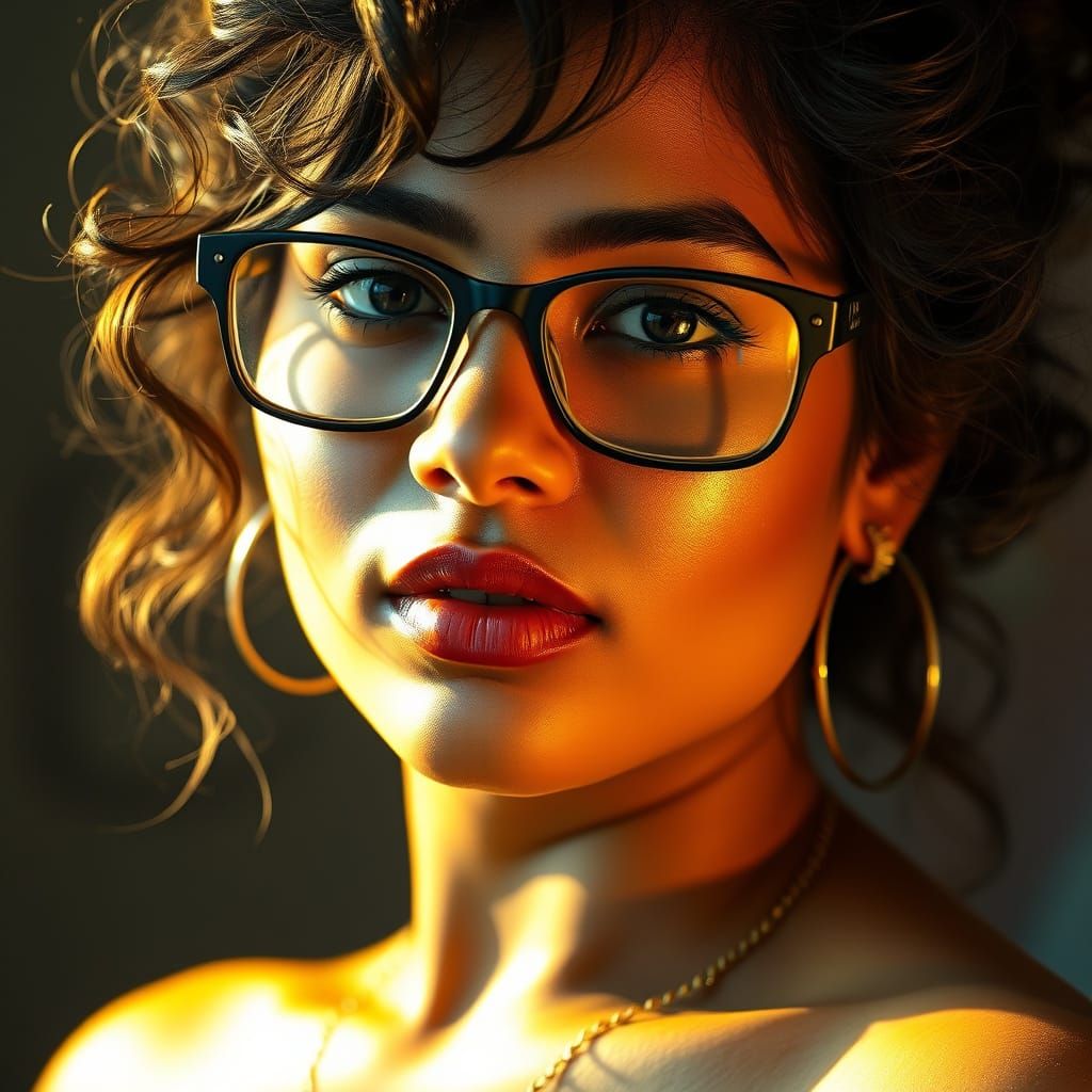 Curvy Indian Woman in Golden Light, Fantasy Art