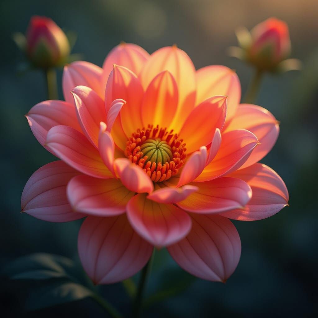 Radiant Amber Blossom in Ethereal Mist