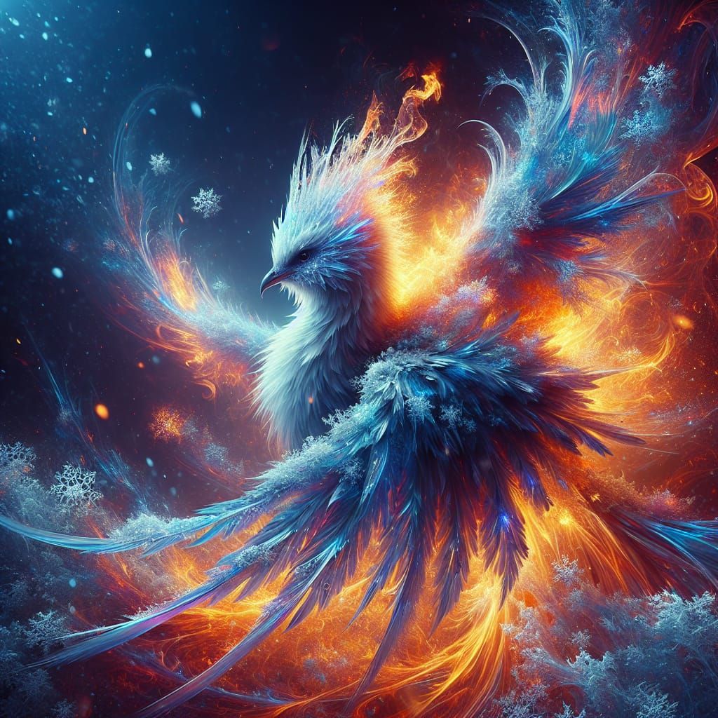 Frost and Flame Bird in Ethereal Blizzard