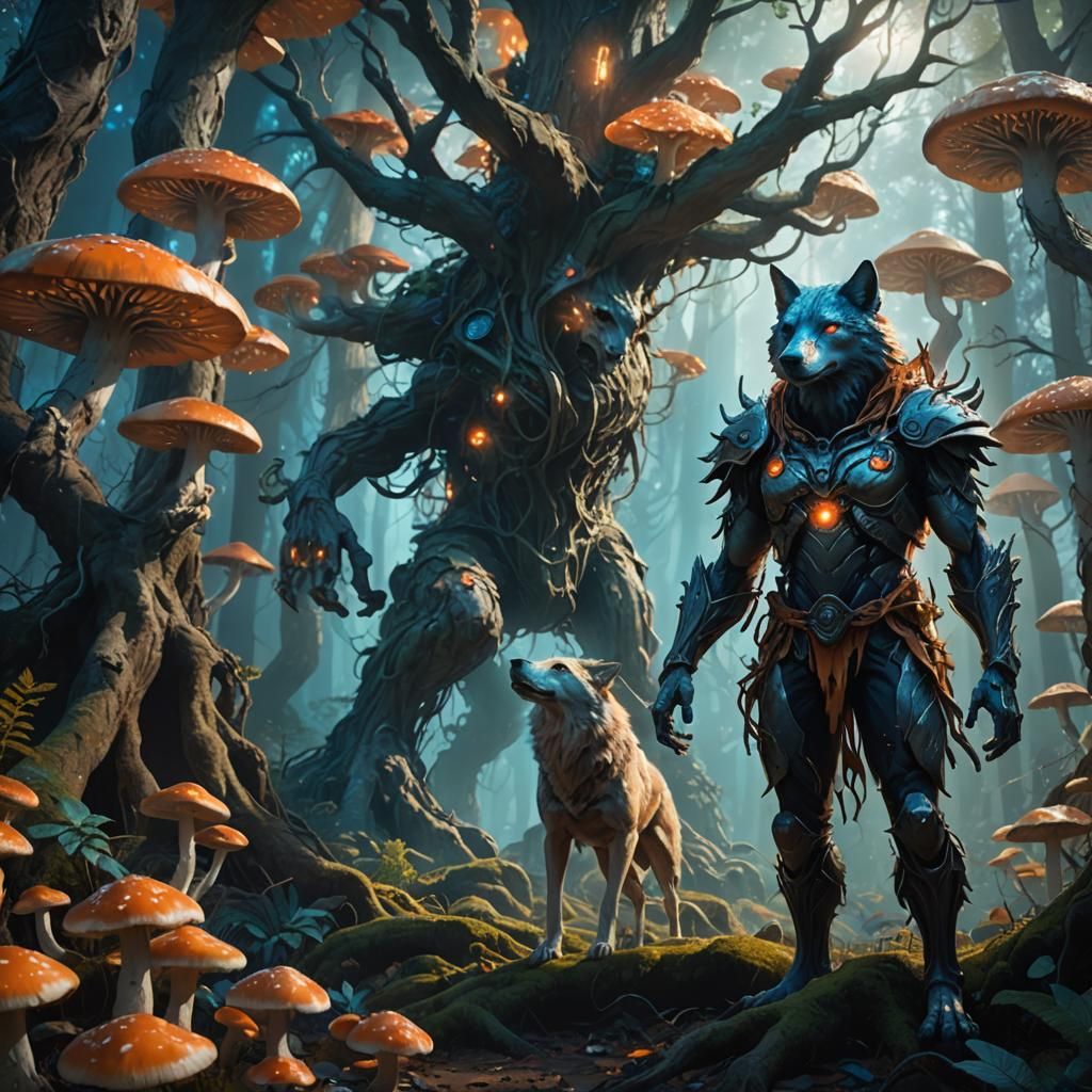 Mystical Wolf Creature in Enchanted Forest