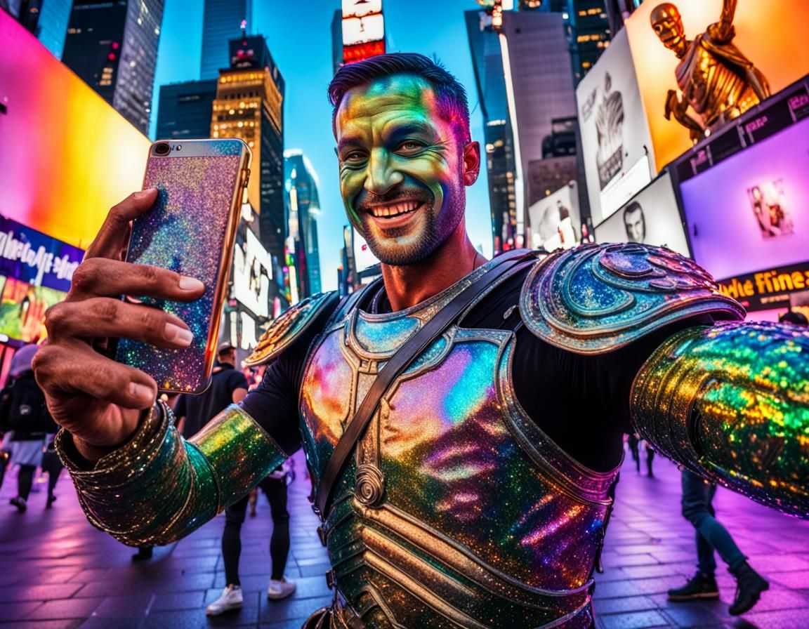 Gladiator Selfie in Times Square: Iridescent Photo