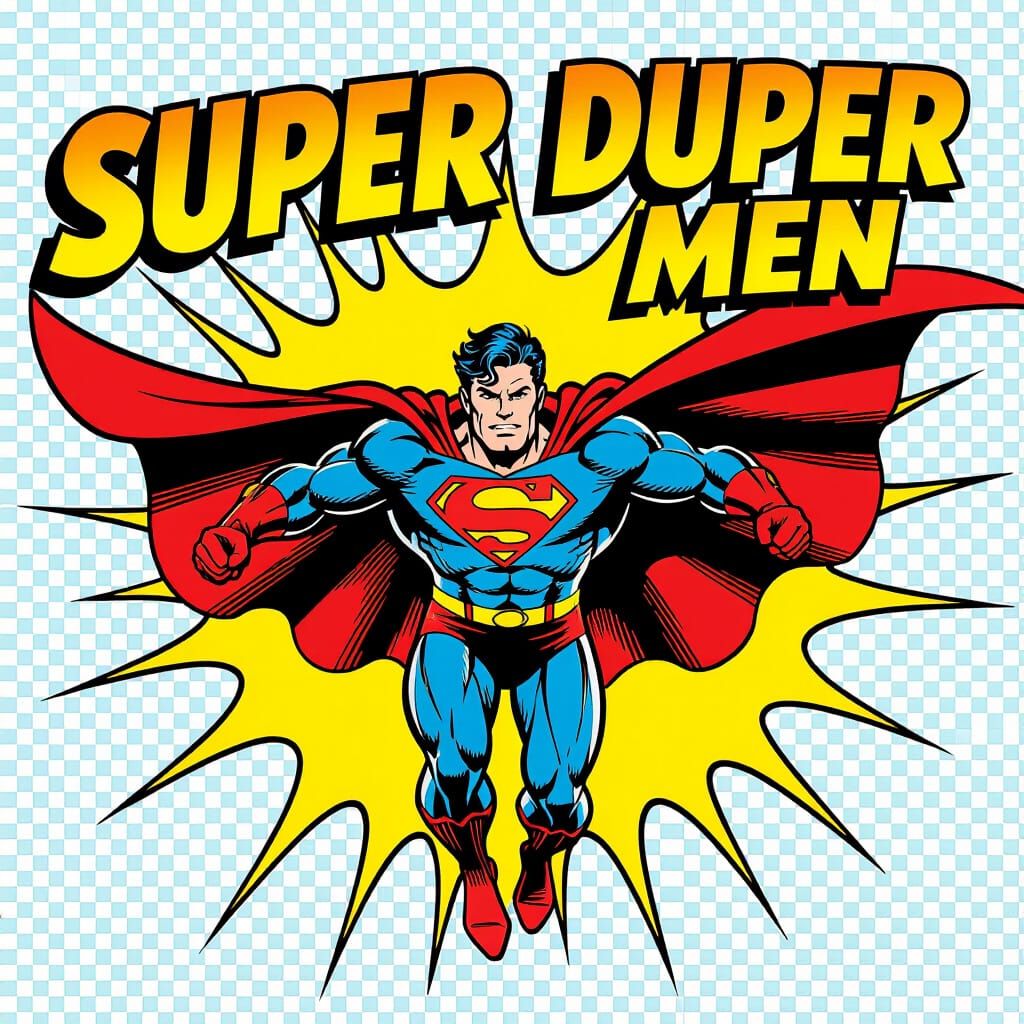 1980s Comic Superhero in Dynamic Flying Pose