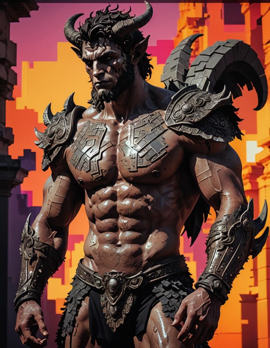 Satyr in Glitched Neofuturistic Roman Landscape