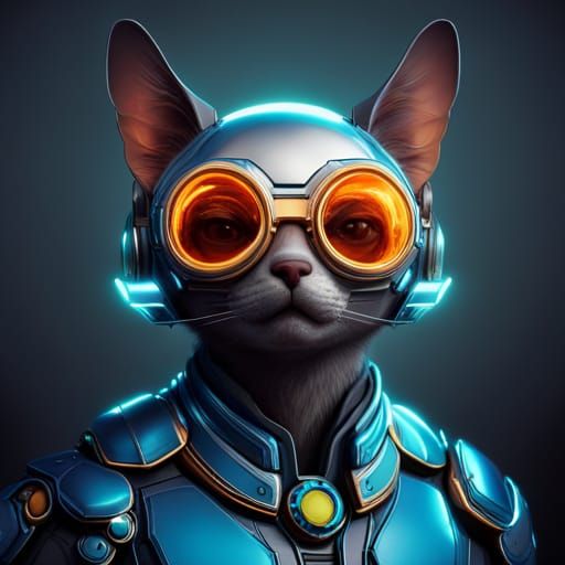 Futuristic Sci-Fi Robot Cat with Sunglasses
