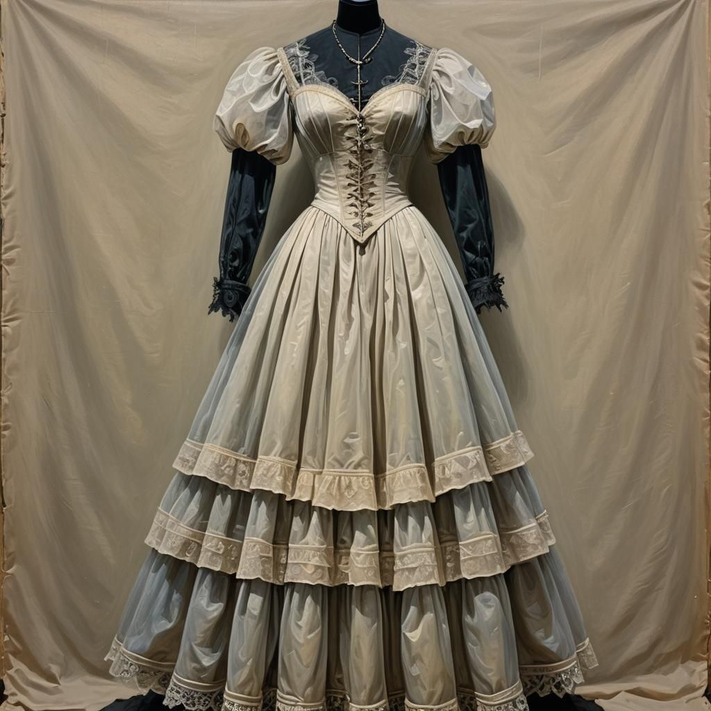 Victorian Gothic Dress in Oil Painting Style