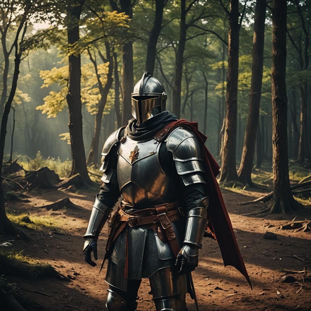 Cinematic Knight in Technicolor Armor
