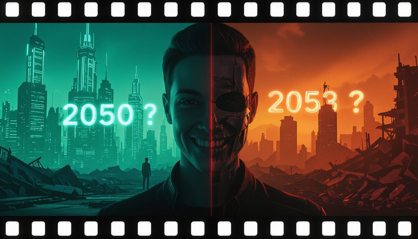 Futuristic Green City vs Ruined Orange City Split