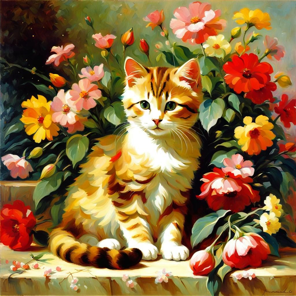 Cat and Flowers in Philippine Countryside Style