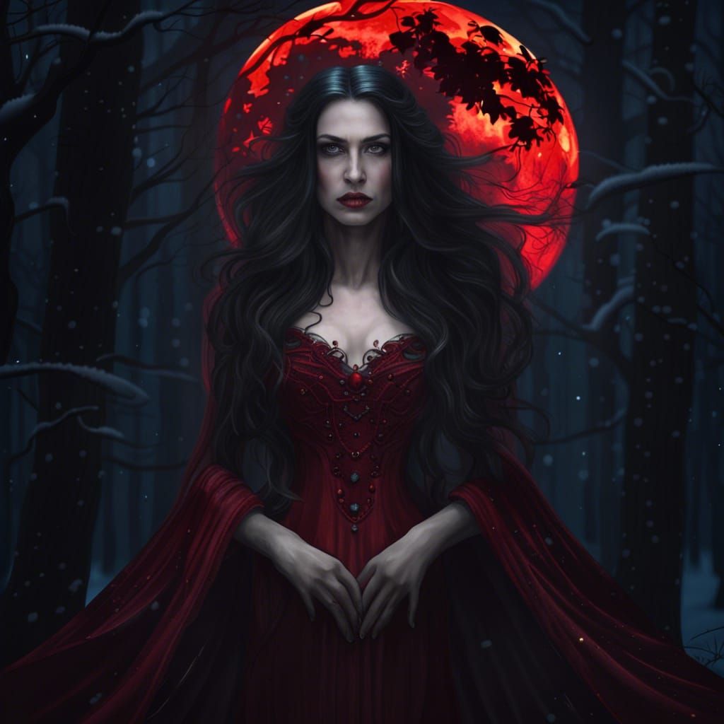 Gothic Vampire Queen in Snowy Forest Portrait