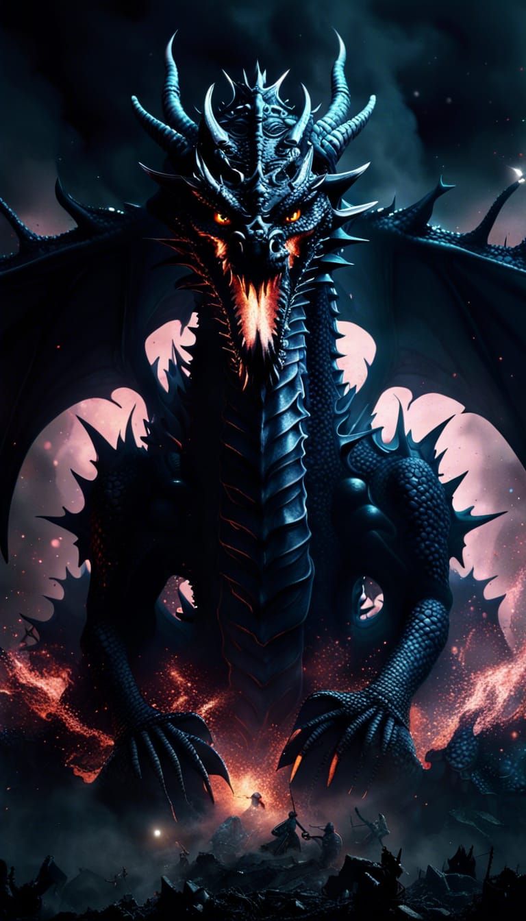 Black Dragon God Destroys Army in Cosmic Horror