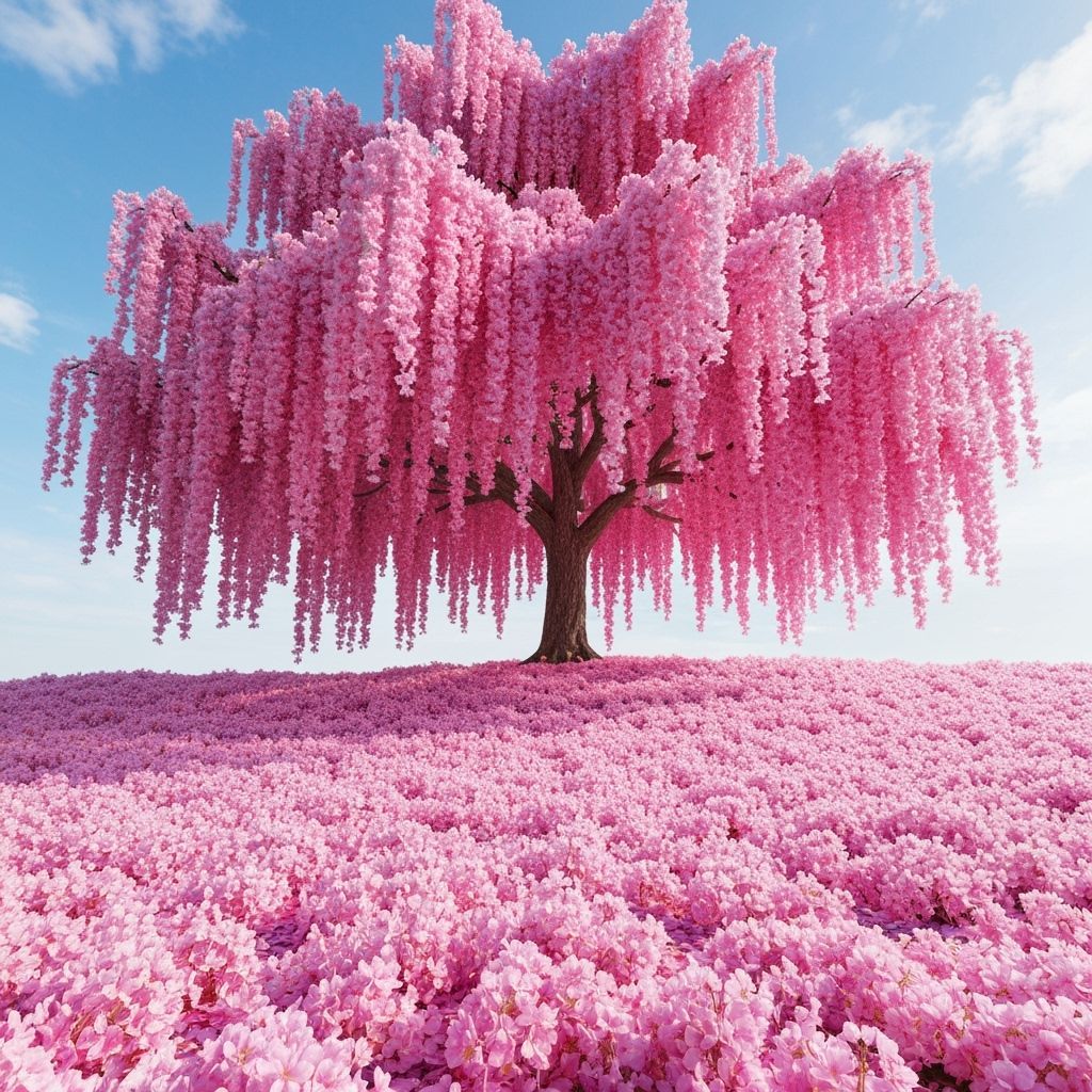 Majestic Pink Blossom Tree Draped in Floral Curtains