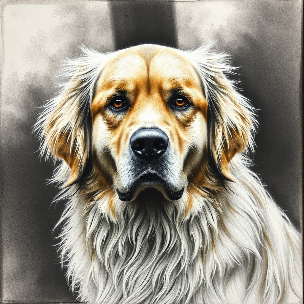 Majestic Golden Retriever in Charcoal Drawing Style