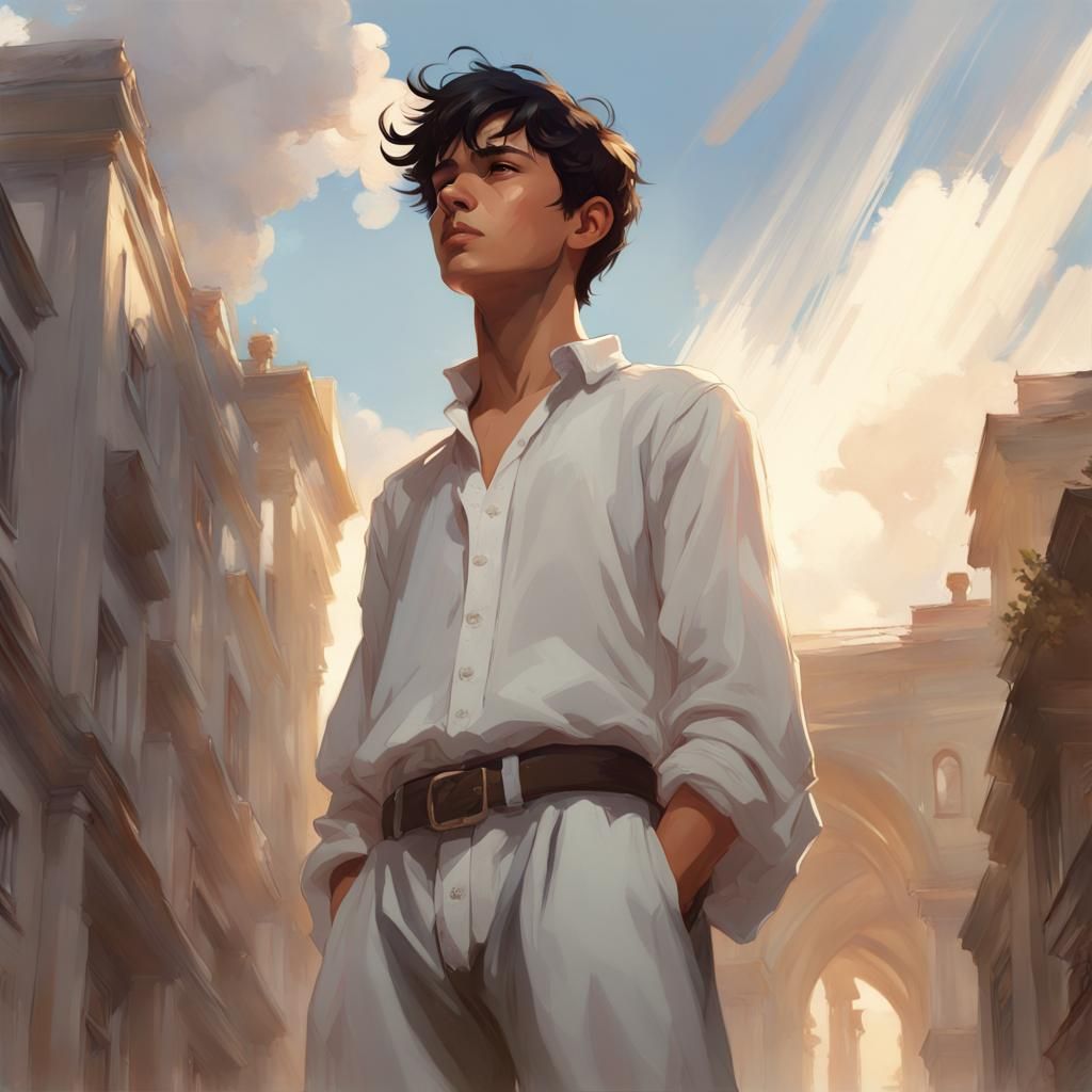 Boy Gazing Skyward: Hyperdetailed Digital Portrait