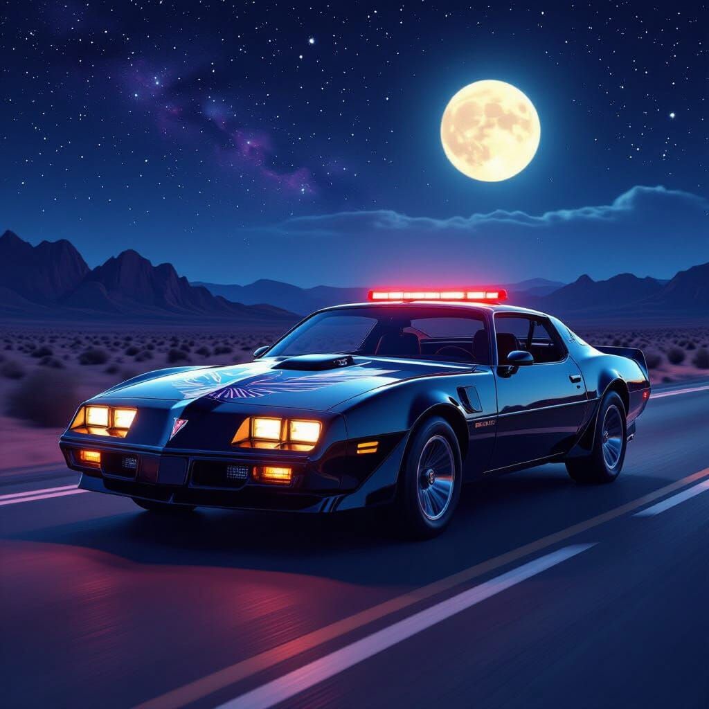 Iconic KITT Car Concept Art on Desert Highway