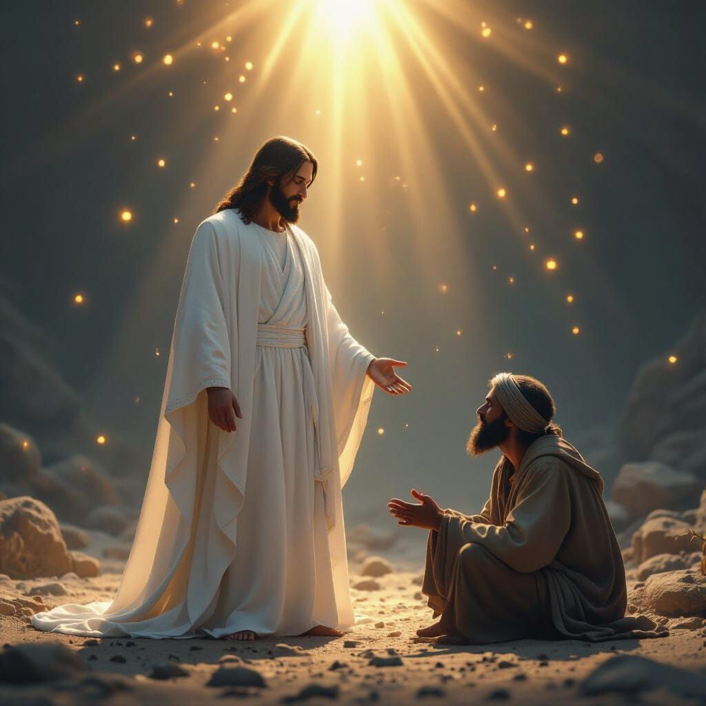Jesus and Beggar in Animated 3D Style