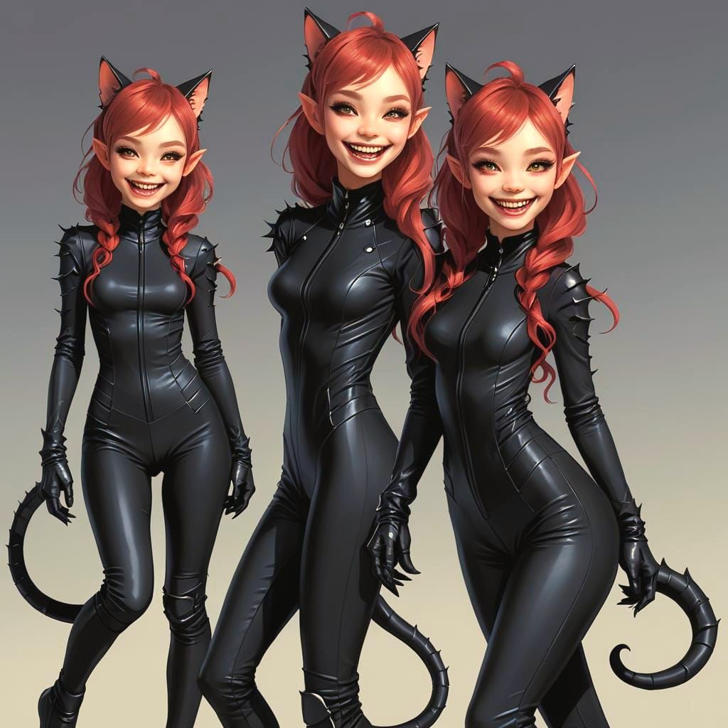 Catsuit Fae with Fangs Smiling Portrait