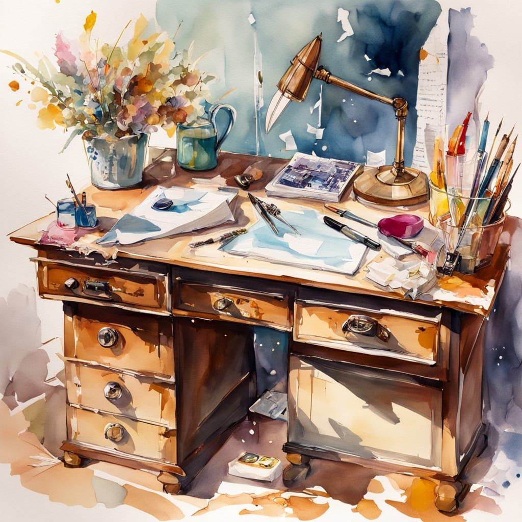 Sunkissed Artist's Desk with Chibi Details