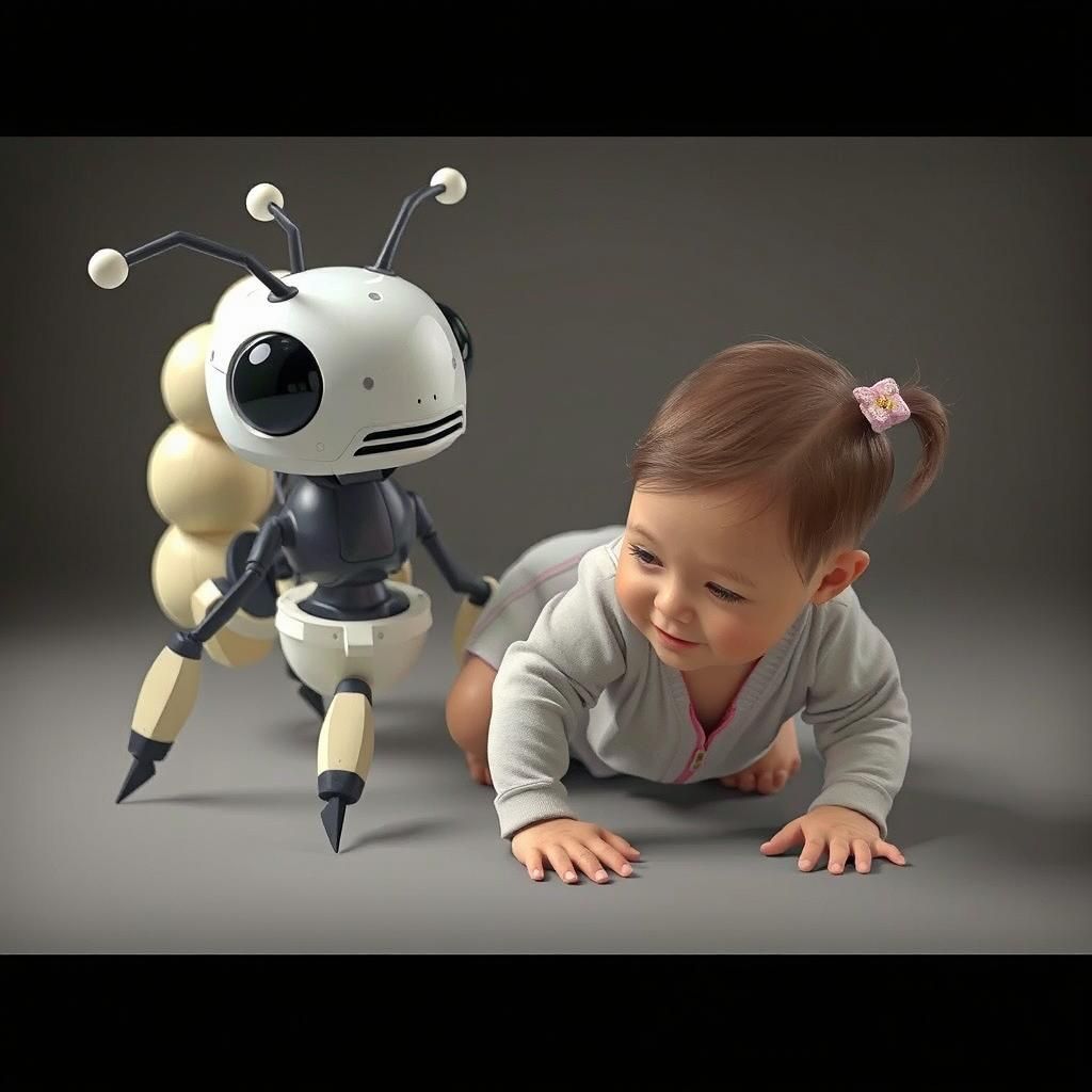 Robotic Ant and Baby in Anime Style