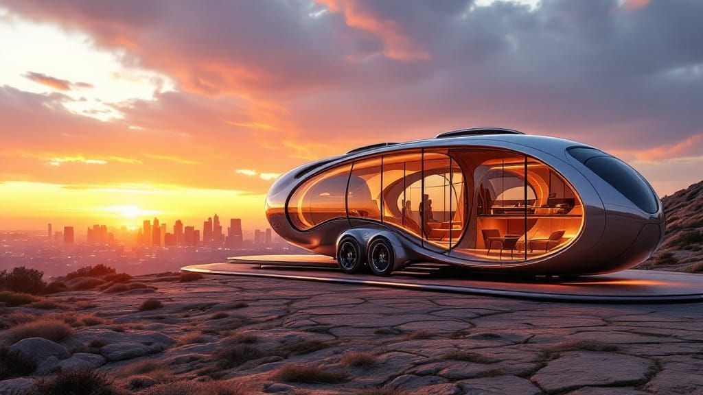 Futuristic Mobile Home in Cyberpunk Aesthetic
