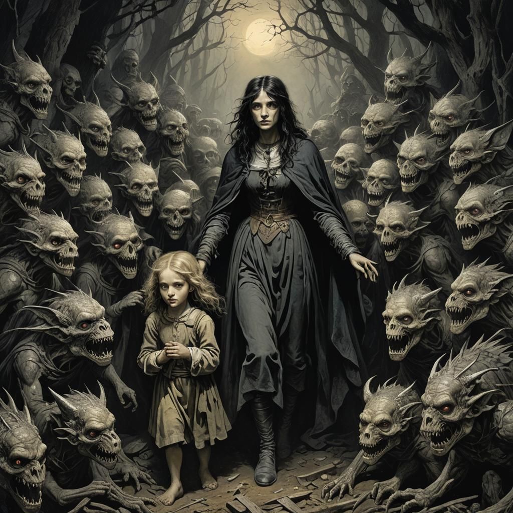 Horror Portrait of Girl in Doré and Rutkowski Style