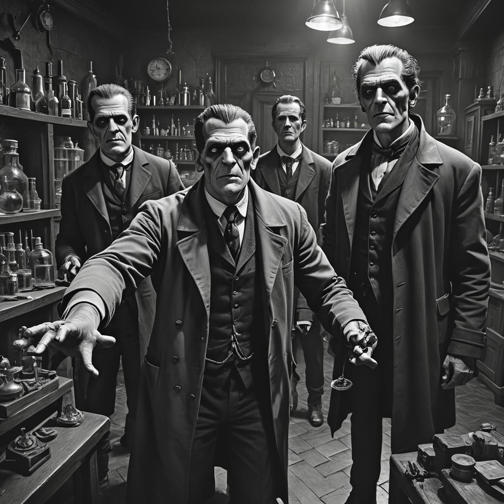 Create an image of Frankenstein Laboratory,  invisible man t...