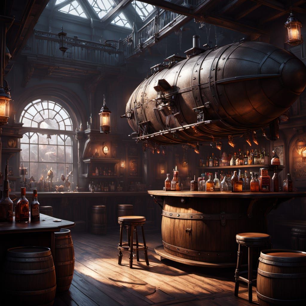 Vintage Steampunk Airship Bar Serves Root Beer