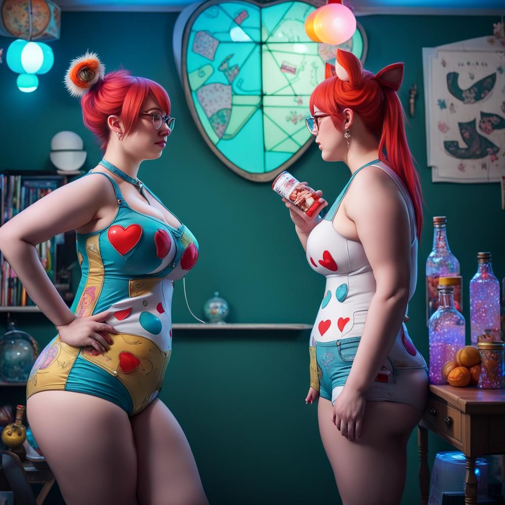 E-Girls in Cat Cosplay Livestreaming in Pixar Style