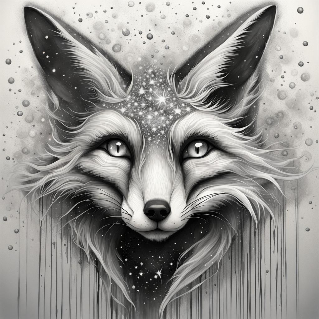 Fantasy Fox Pencil Drawing with Light Effects