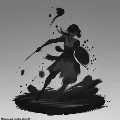 Girl Cooking: Chinese Ink Wash Painting in Black and White