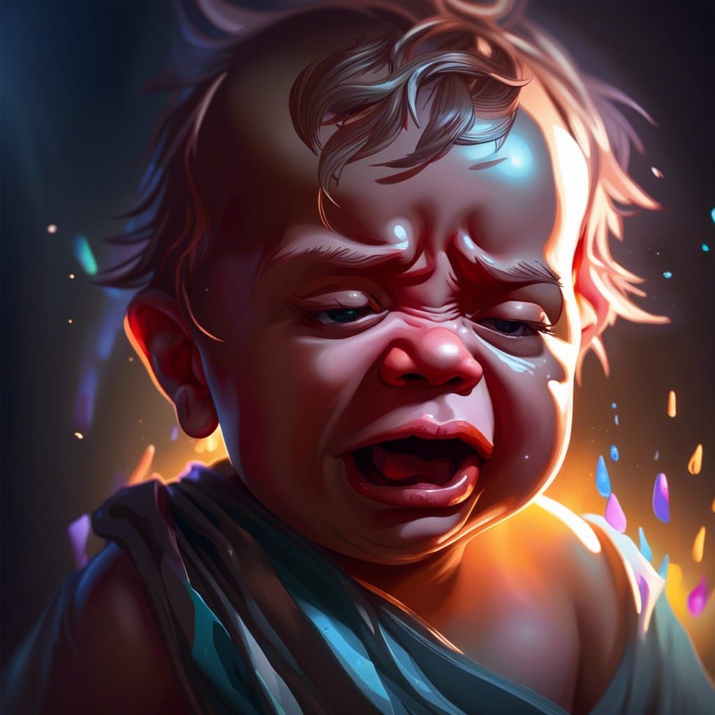 Hyperdetailed Crying Baby Portrait in Digital Art Style