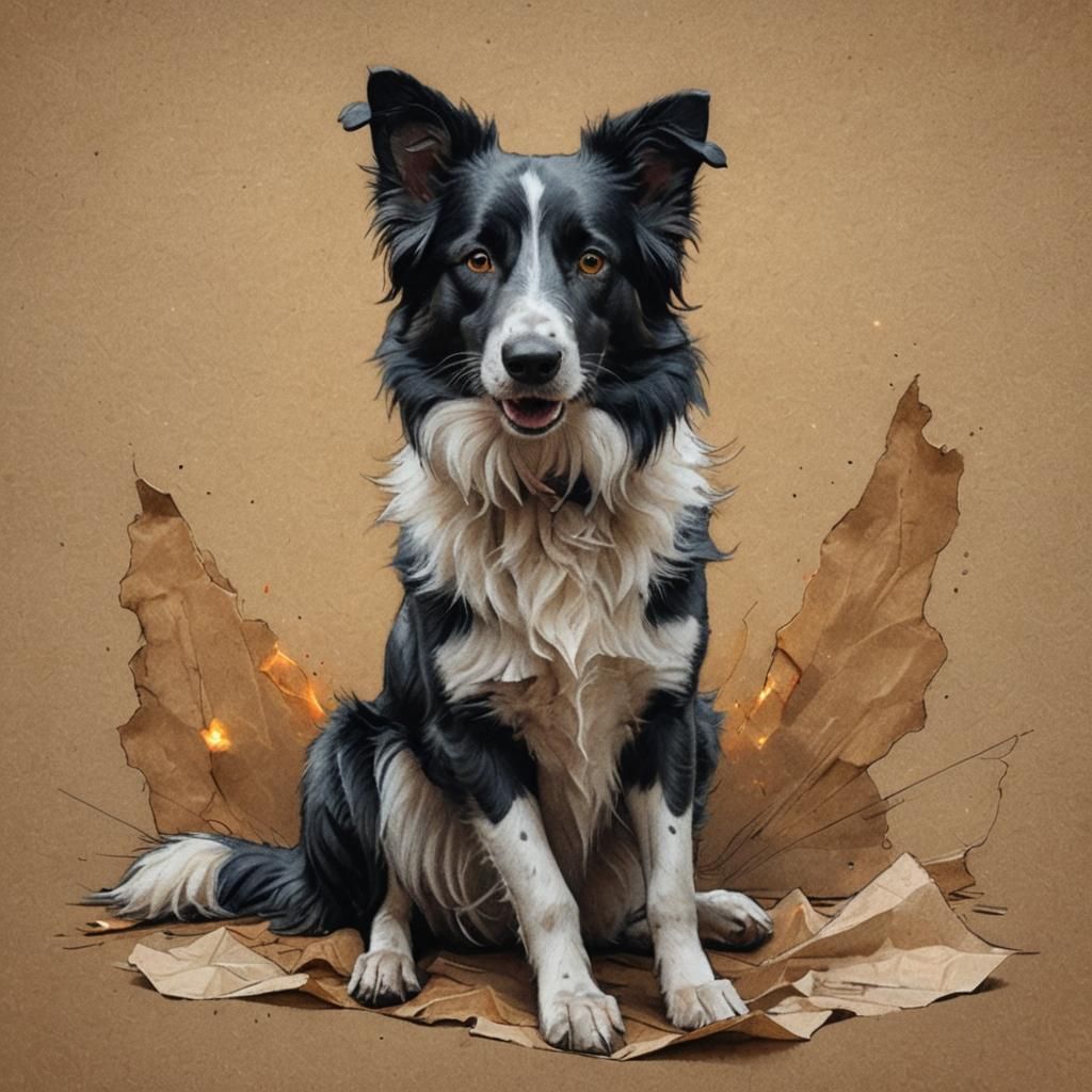Hyper-Realistic Charcoal Border Collie with Auras