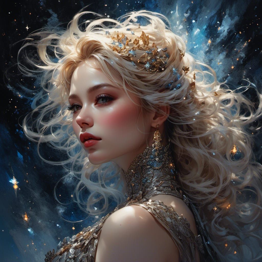 Cosmic Star Woman with Glowing Hair