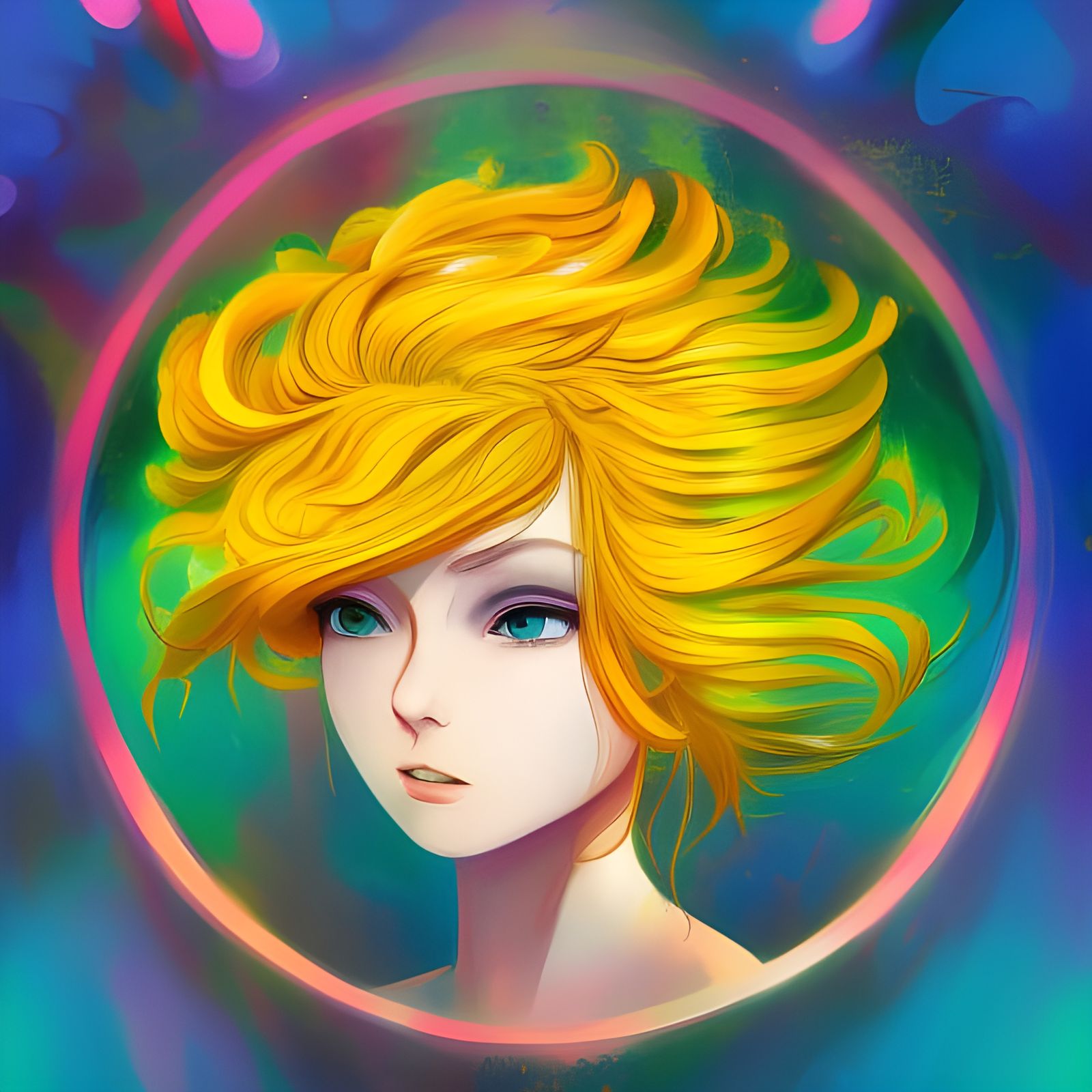 Anime-Inspired Portrait of a Girl with Yellow Hair