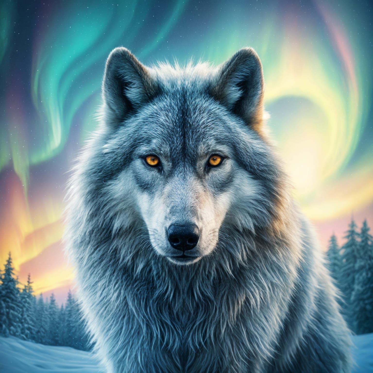 Wolf Silhouette Against the Northern Lights