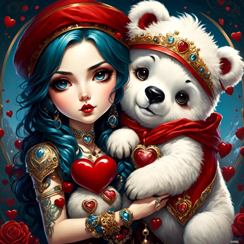 Chibi Girl with Polar Bear Hearts in LORA Style