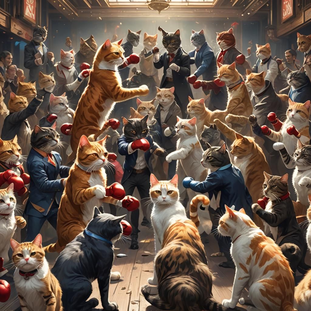 Cats Boxing Match: Hyperdetailed Artstation Concept Art