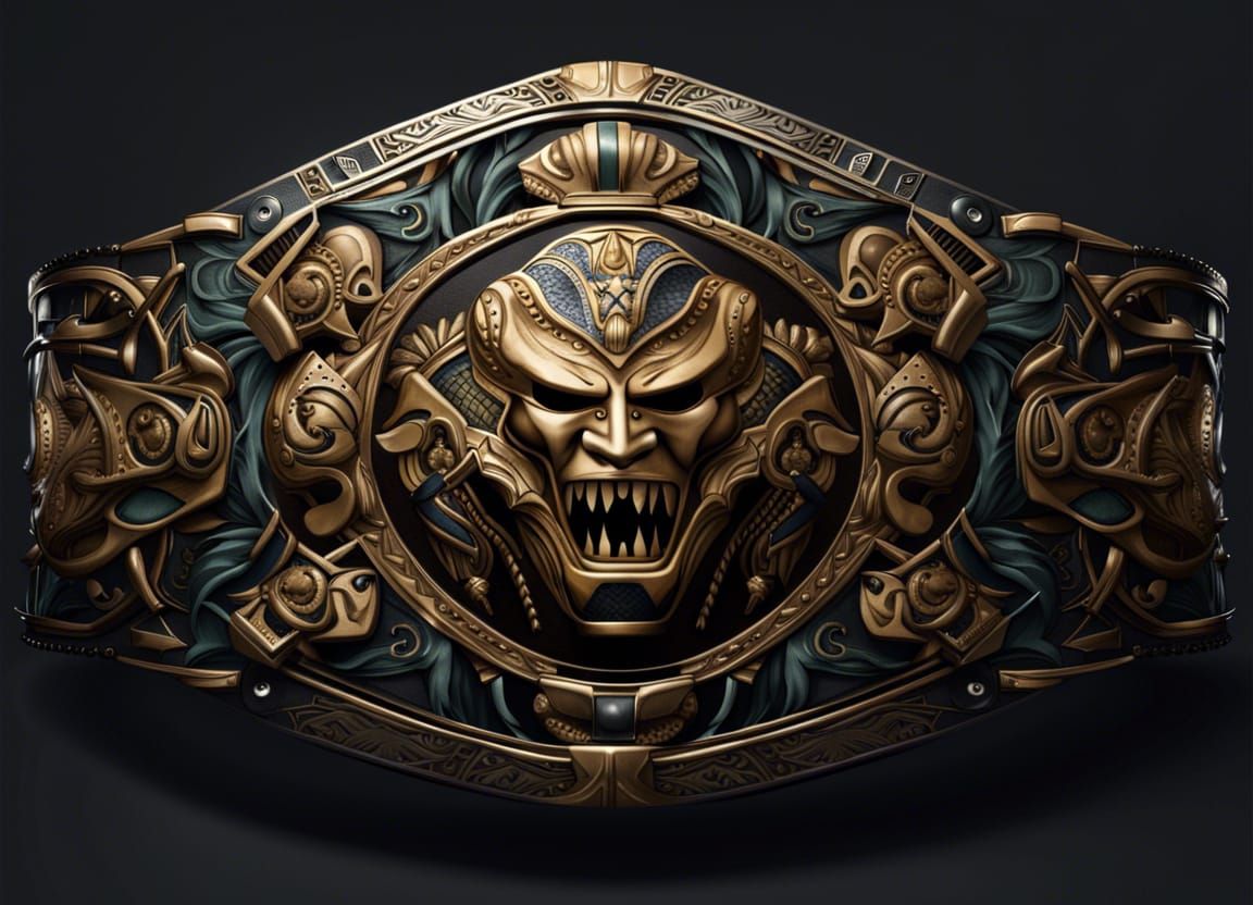 Ornate Art Deco Wrestling Belt in Dark Fantasy Style