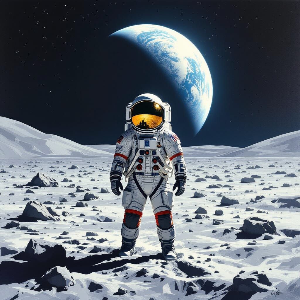 Lunar Astronaut Gaze in Syd Mead Style