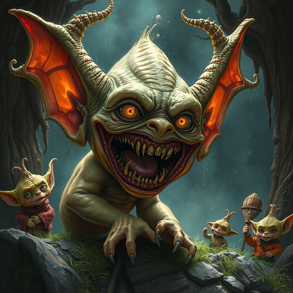 Grotesque Goblin Screaming in Natural Environment